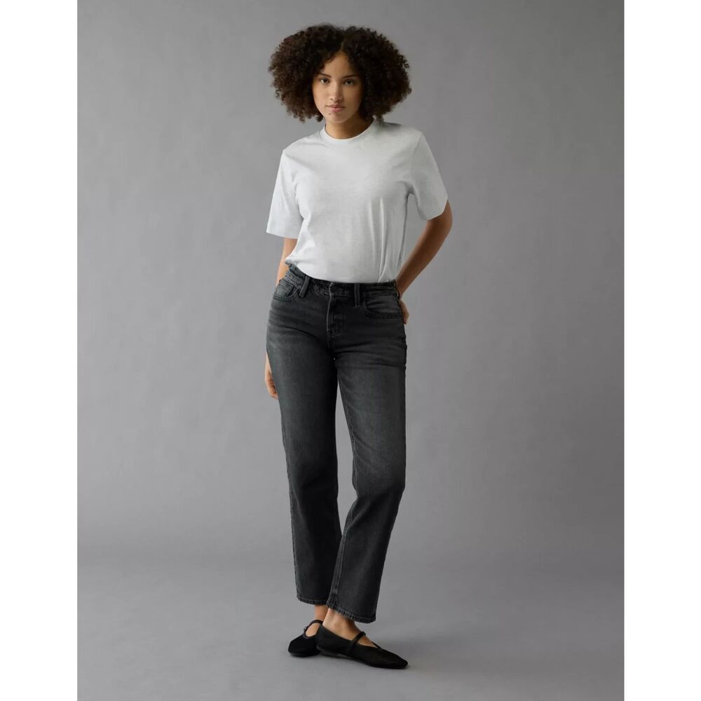 American Eagle AE Curvy Straight Jeans Black High Rise Stretch Denim Women’s 6